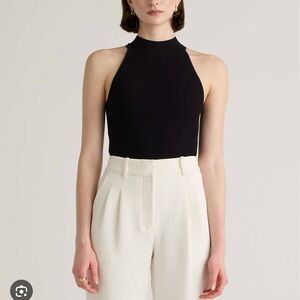 QUINCE • Cropped High Neck Ribbed Top. Size L. EUC. Black. $17 obo.